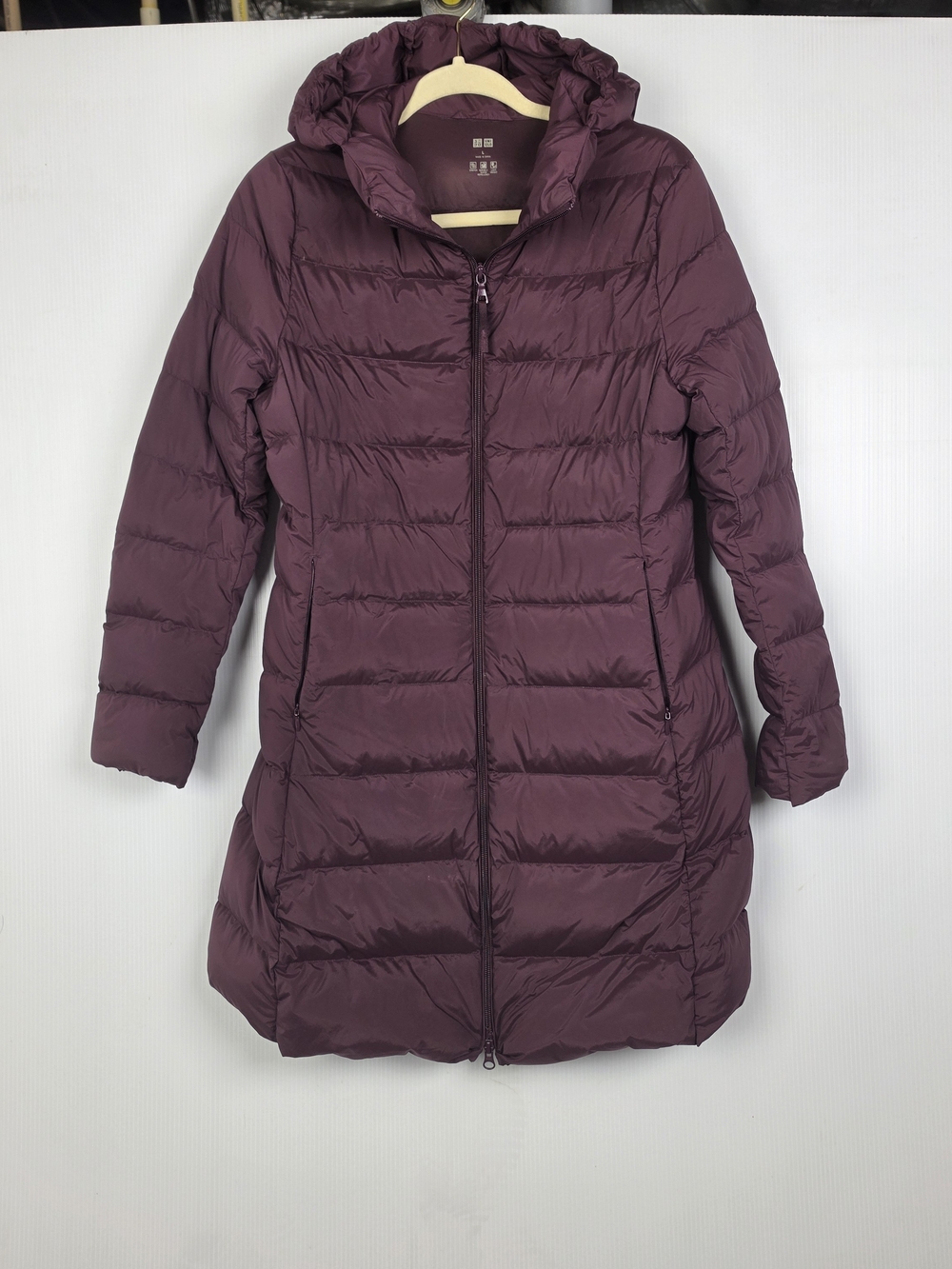 UNIQLO Women’s Long Hooded Light Down Coat - Plum